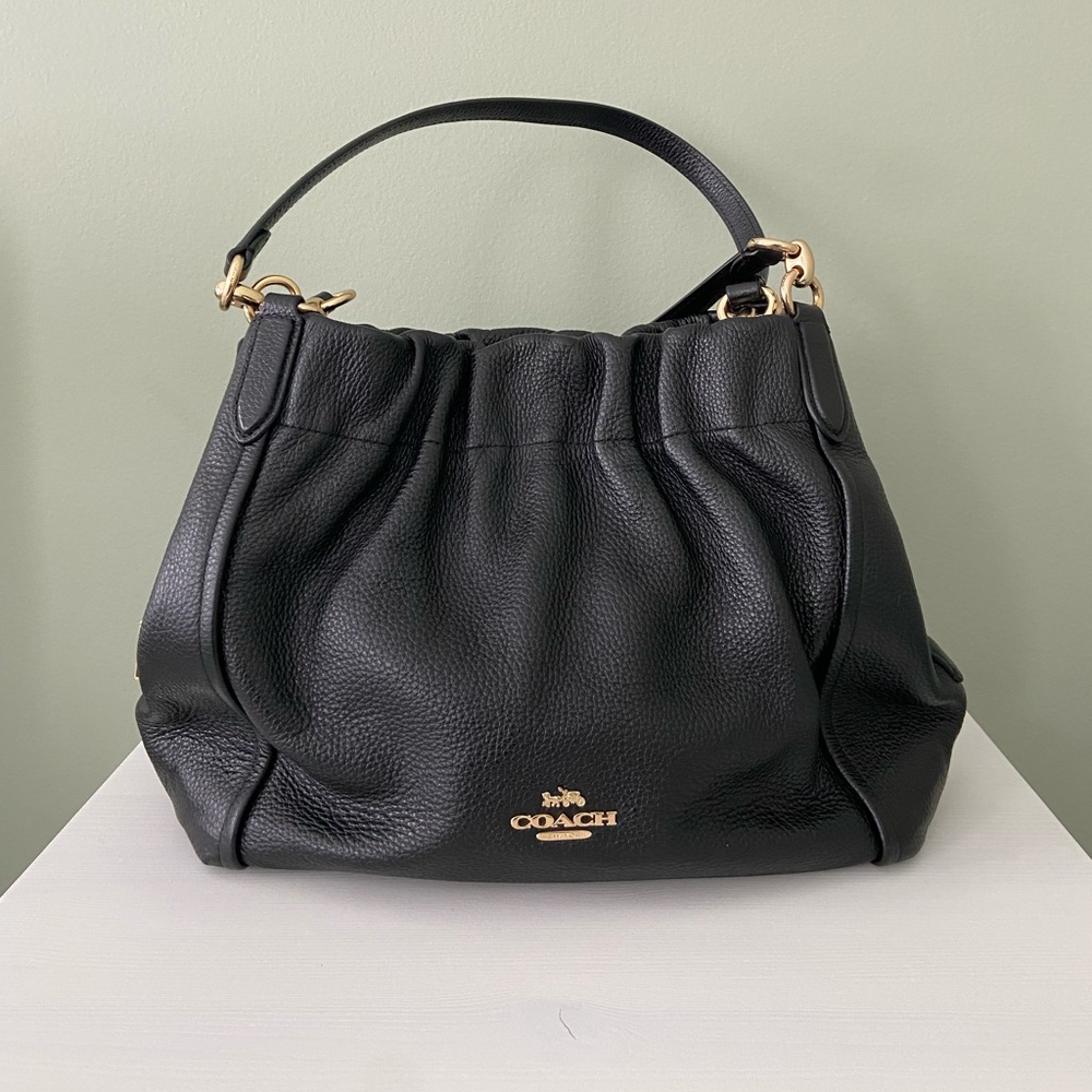 Coach Maya Black Leather Pebble Shoulder Bag Tote Purse C1454 Preowned